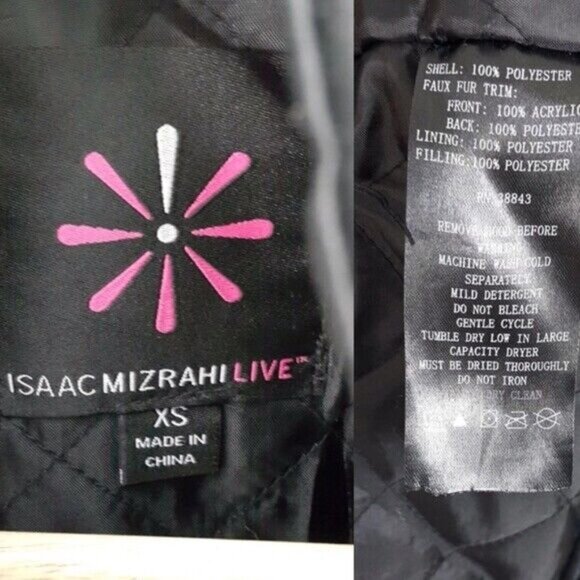 Isaac Mizrahi Live Women Puffer Vest Black XS Faux-Fur Trim Cinch Waist Hood QVC - Picture 8 of 8